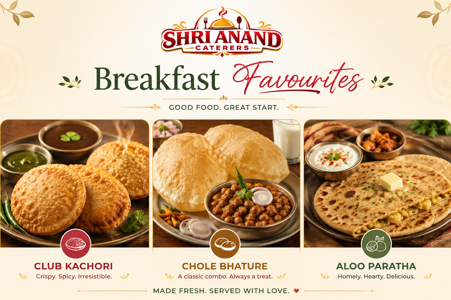 Breakfast Favourites - Club Kachori, Chole Bhature, Aloo Paratha