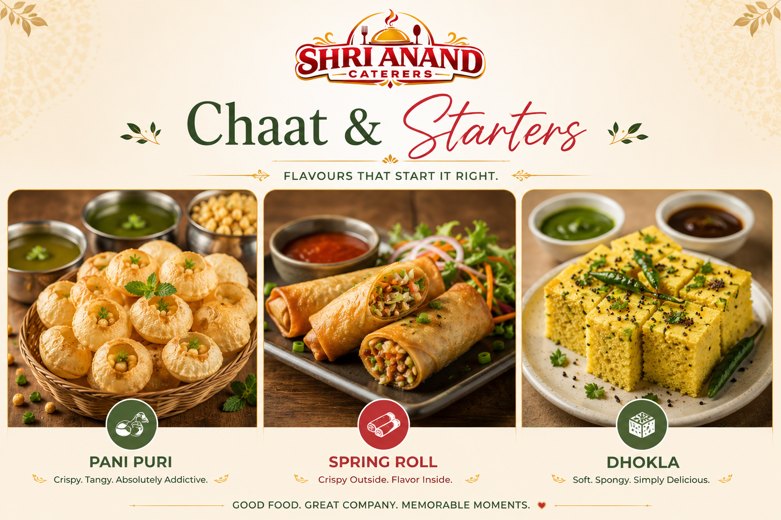 Chaat & Starters - Pani Puri, Spring Roll, Dhokla